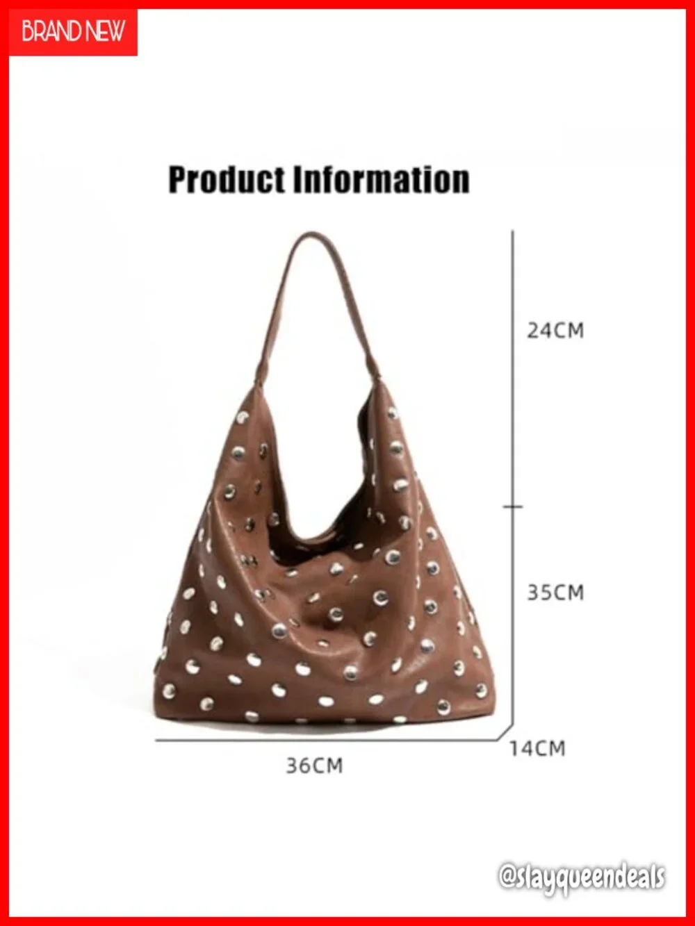 Studded Hobo Bag Women Soft Vegan Leather Slouchy Shoulder Handbag Tote Purse